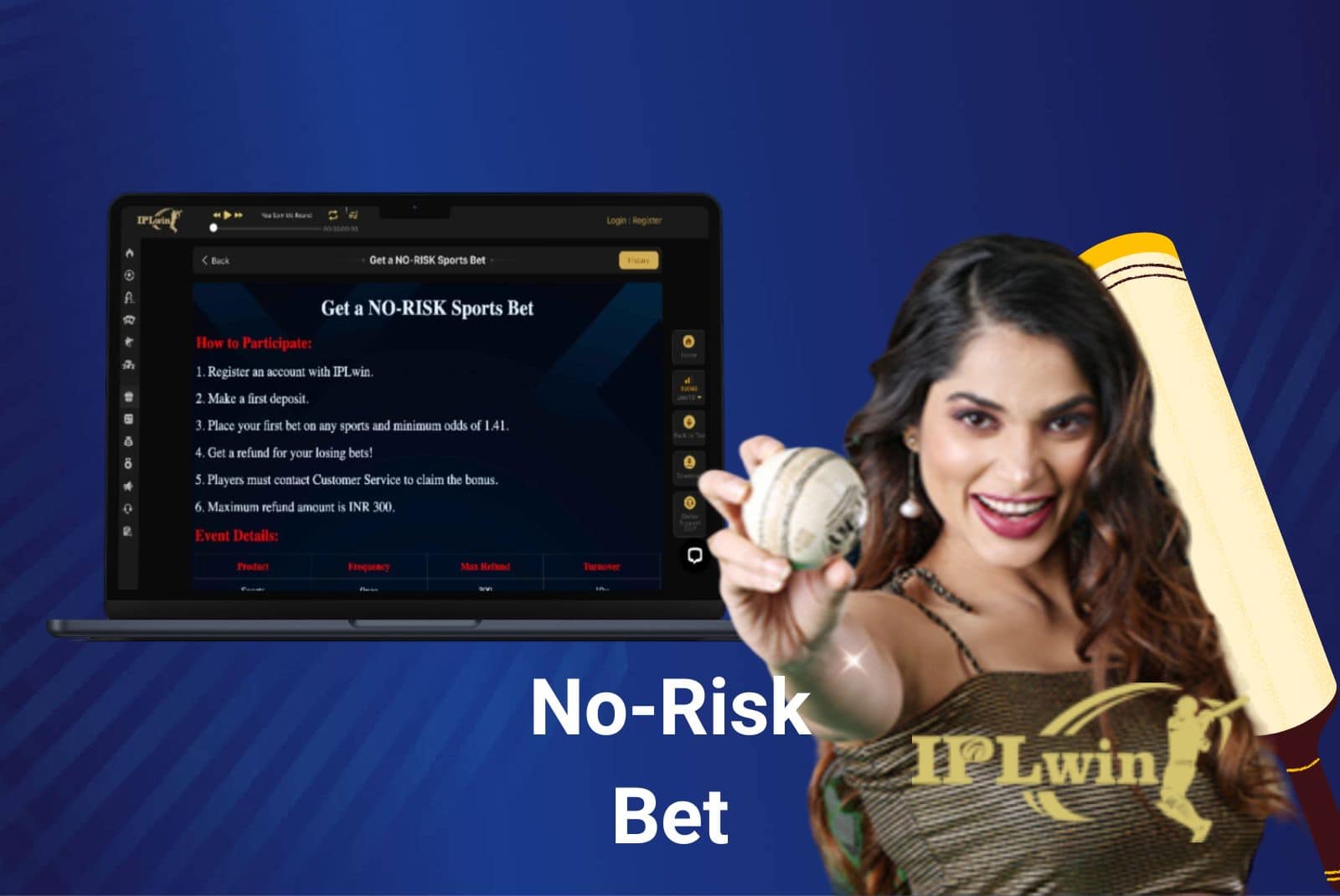no risk bet bonus at IPLwin India betting site