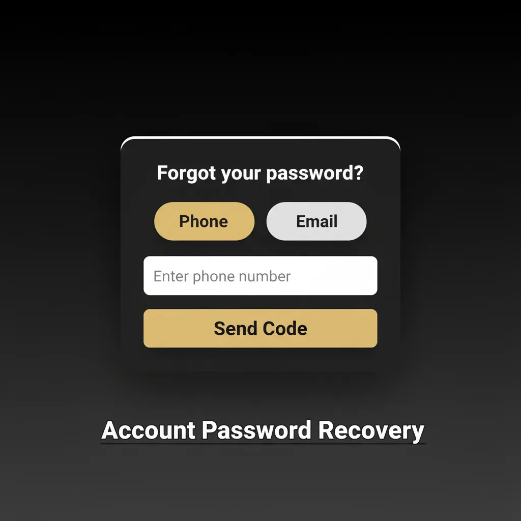 Password recovery steps: tap Forgot Password, choose SMS OTP or email, verify, set new password or 4-digit PIN, sign in.